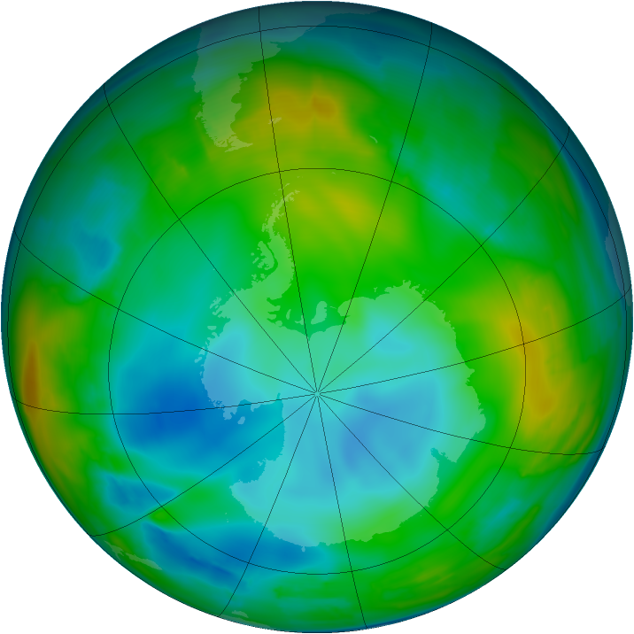 Antarctic ozone map for 08 July 2009